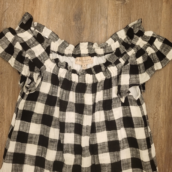 Anthropologie Philosophy Black & White Plaid Mini Linen Blend Dress Medium - Picture 6 of 10